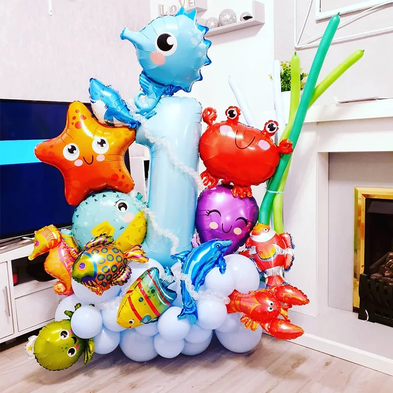 Ocean Animals Mermaid Party Decoration Under the Sea Foil Balloons Crab Starfish Birthday Boy Baby Shower Party Supplies globos