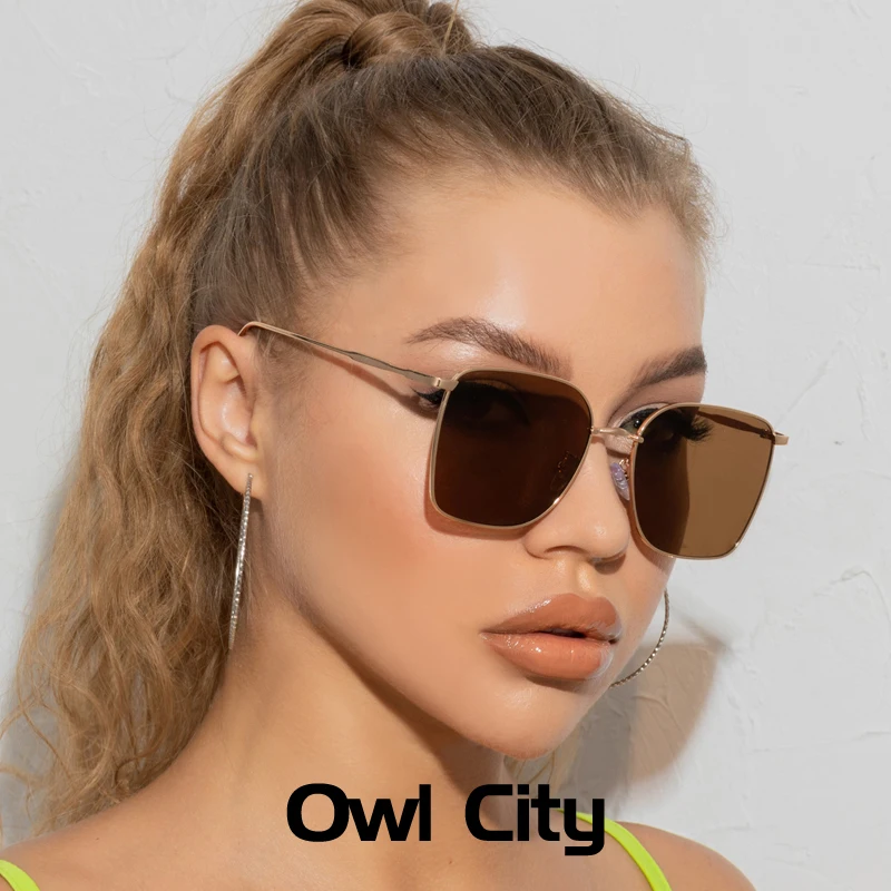 Metal Square Sunglasses Women Retro Oversized Sun Glasses Men Fashion Brown Black Streetwear Eyewear UV400