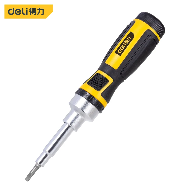 deli Portable Precision Mini Screw Driver Set Insert Bits Head Tip + Rubber Handle Electronics Screwdriver Tail Storage Tools