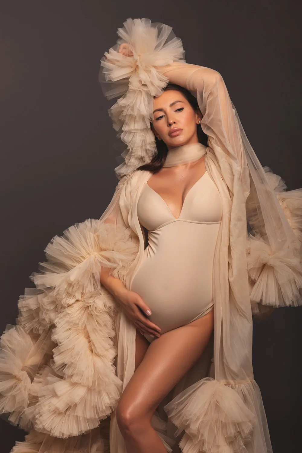 Maternity Babyshower Photo Robes Sexy V Neck Long Sleeves Ruffles Photoshoot Bathrobe Pajamas Prom Bridesmaid Shawl Customized