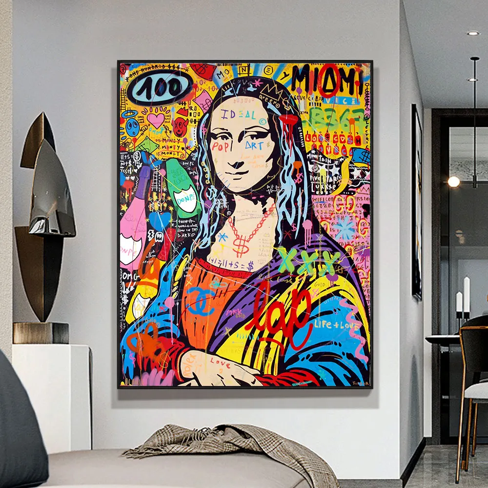 

Graffiti Art Mona Lisa Reproductions Oil Painting Canvas Print Poster Wall Picture For Living Room Home Decor Frameless