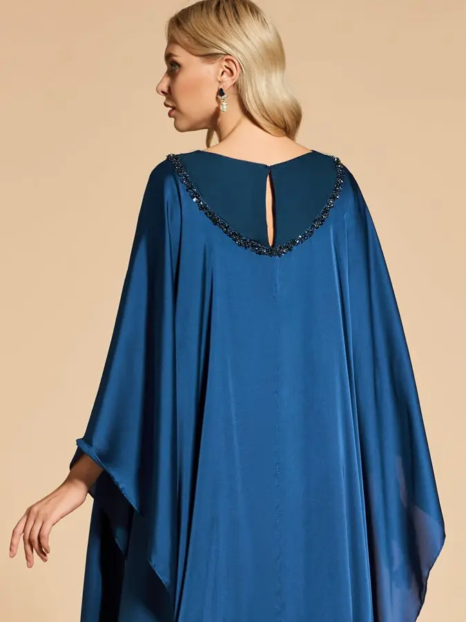 Aso ebi 2021 árabe azul marinho longo vestidos de noite boné mangas frisado chiffon formal festa vestir vestidos noiva