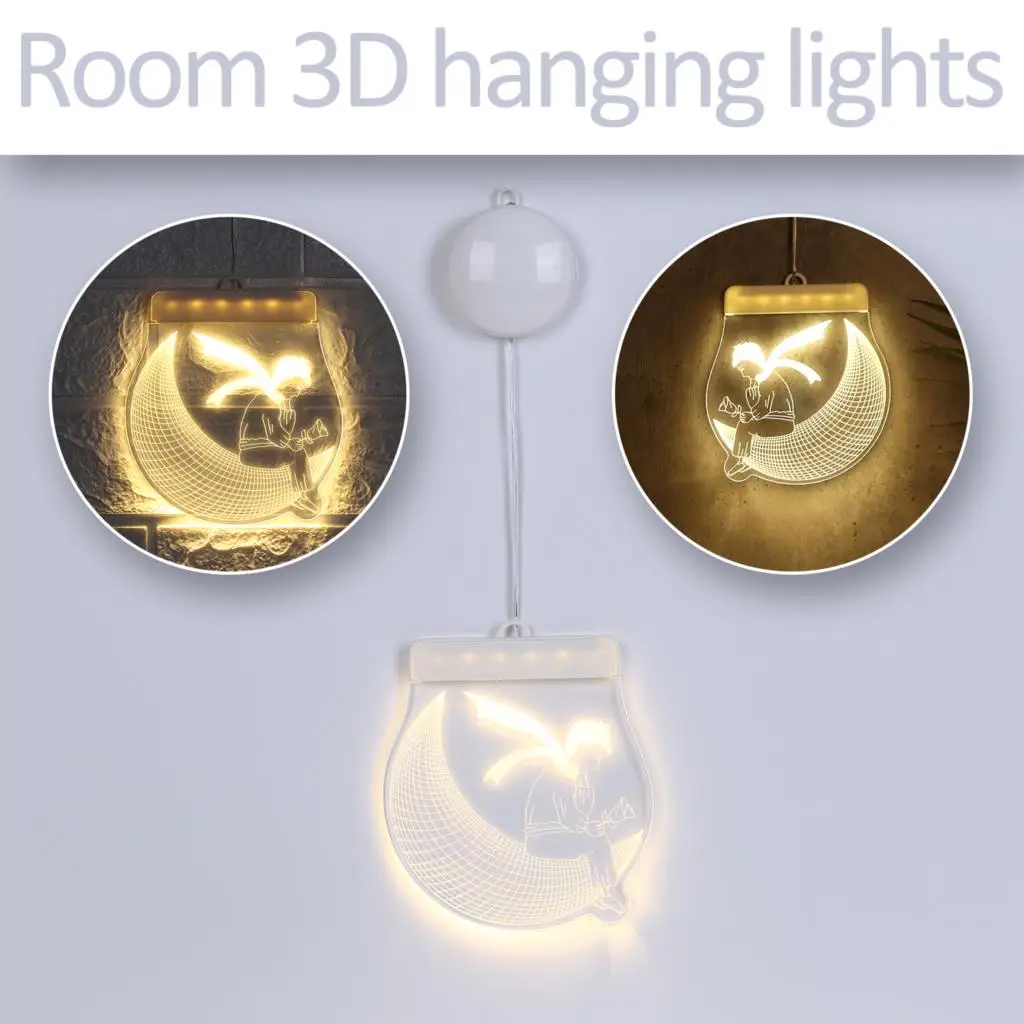 3D Hanging Illusion Lamp LED Night Light Modern Wall Decoration Art Light for Bedroom Study Office Dining Room Ornament for Home