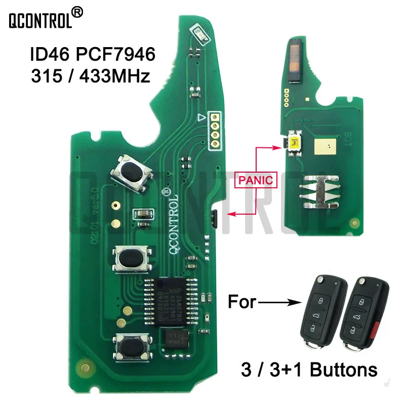 

QCONTROL Car Remote Key Electronic Circuit Board For Volkswagen Touareg VW Phaeton 2002-2010 ID46 PCF7946 315/433MHz