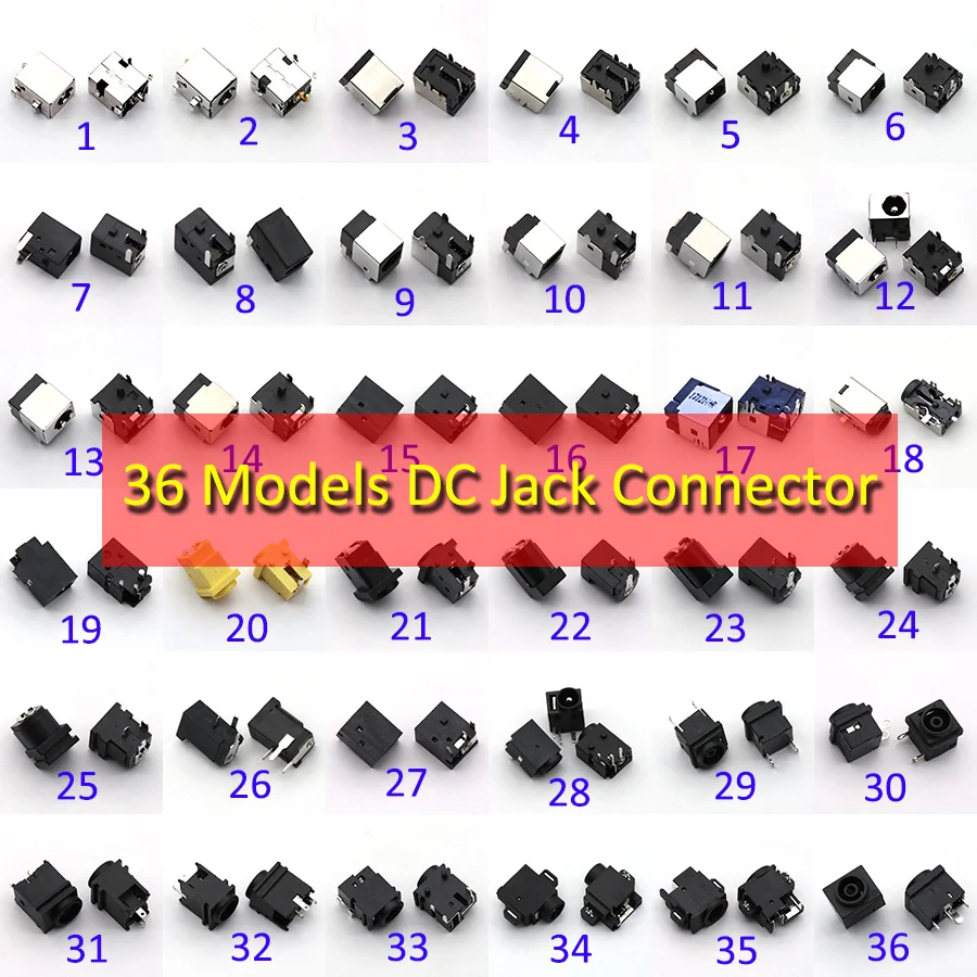 36models,36pcs,Laptop Notebook netbook charging port power DC Jack connector for acer asus HP dell Toshiba IBM lenovo Hasee