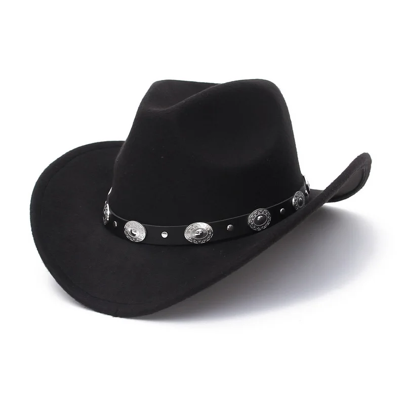 New Vintage Western Women Cowboy Hat For Men Wide Brim Cowboy Jazz Cap With Leather Belt Sombrero Cap Four Seasons