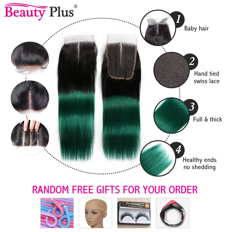 Teal Grün Bundles Mit Closure Ombre Menschliches Haar 3 Bundles Mit Verschluss Remy Brasilianische Gerade Haarwebart Und 4x4 spitze Verschlüsse