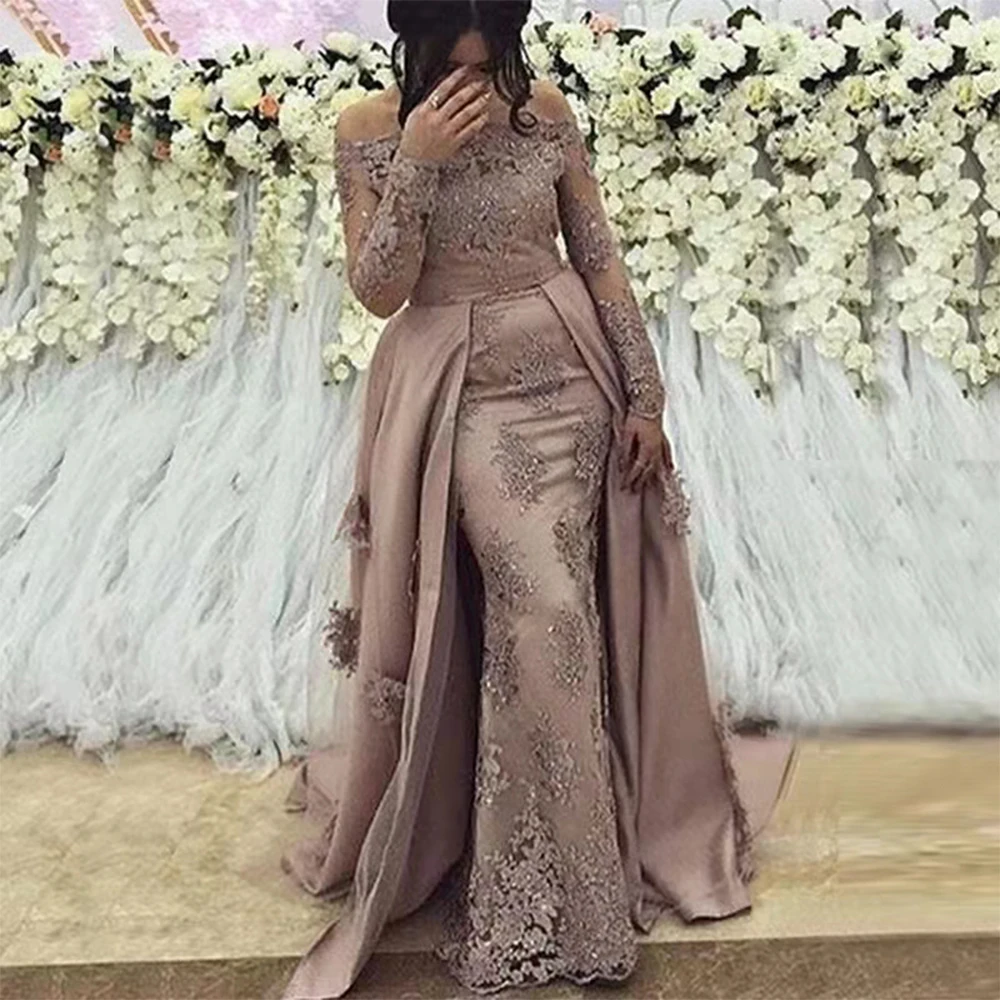 Robes sirène en dentelle pour mère de la mariée, appliques de perles, épaules dénudées, poignées amovibles, fête de mariage, soirée formelle, tout ce qui est personnalisé