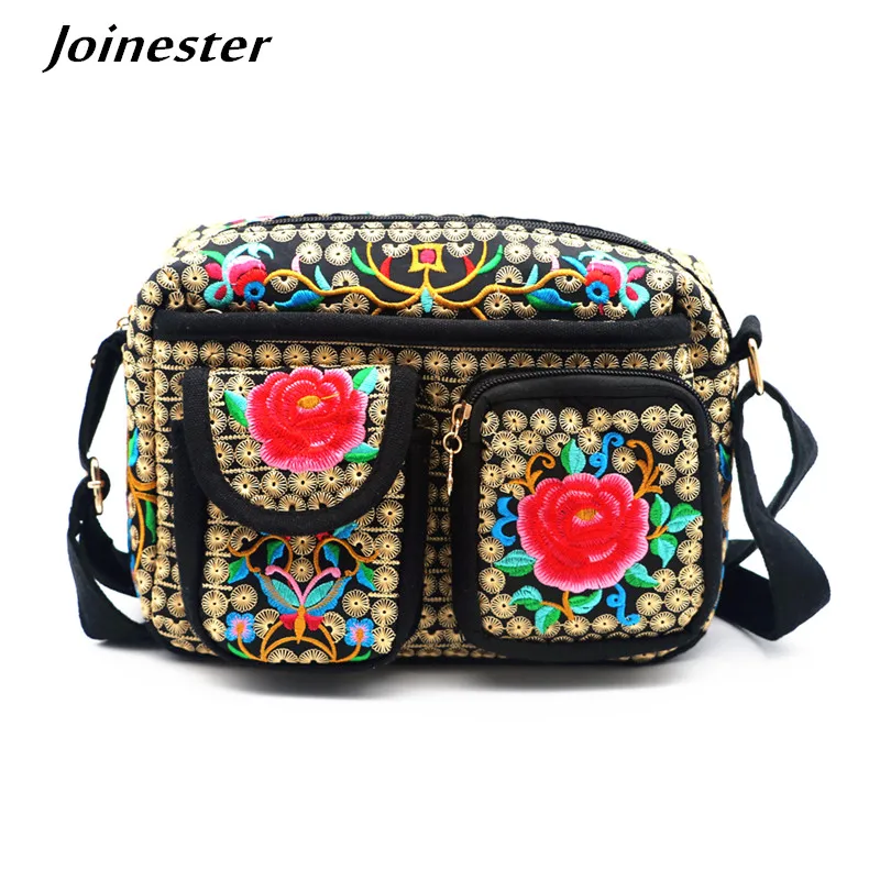 Ethnic Women Messenger Bags Floral Embroidered Canvas Corssbody Bag Girls School Satchels Ladies Shoulder Bag Purses and Clutch