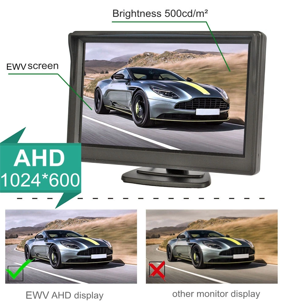 DIYKIT 1024*600 5inch AHD EWV Car Monitor IP68 Backup HD Rear View Car Camera for MPV SUV Horse Lorry