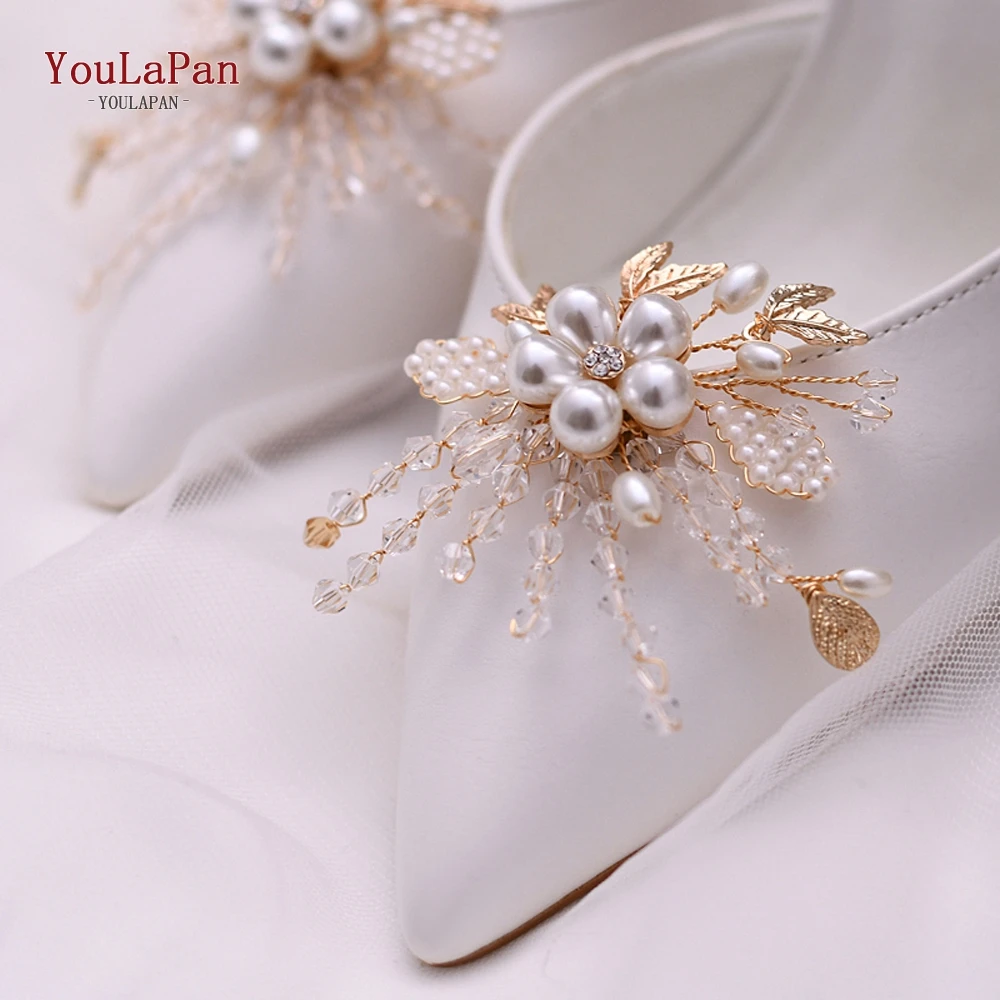 TOPQUEEN X06 Exquisite beaded leaf buckles handmade crystal wedding shoe clip Specially designed for wedding ladies' shoes