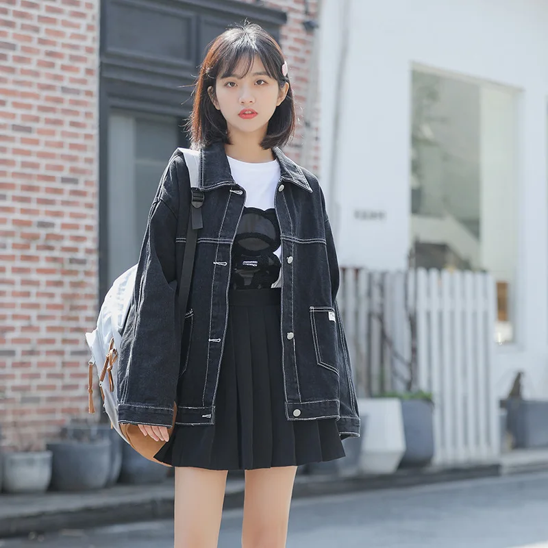 New Spring Autumn Casual Denim Jackets Single Breasted Turn Down Collar Jean Coat Vintage Women Solid Color Outerwear