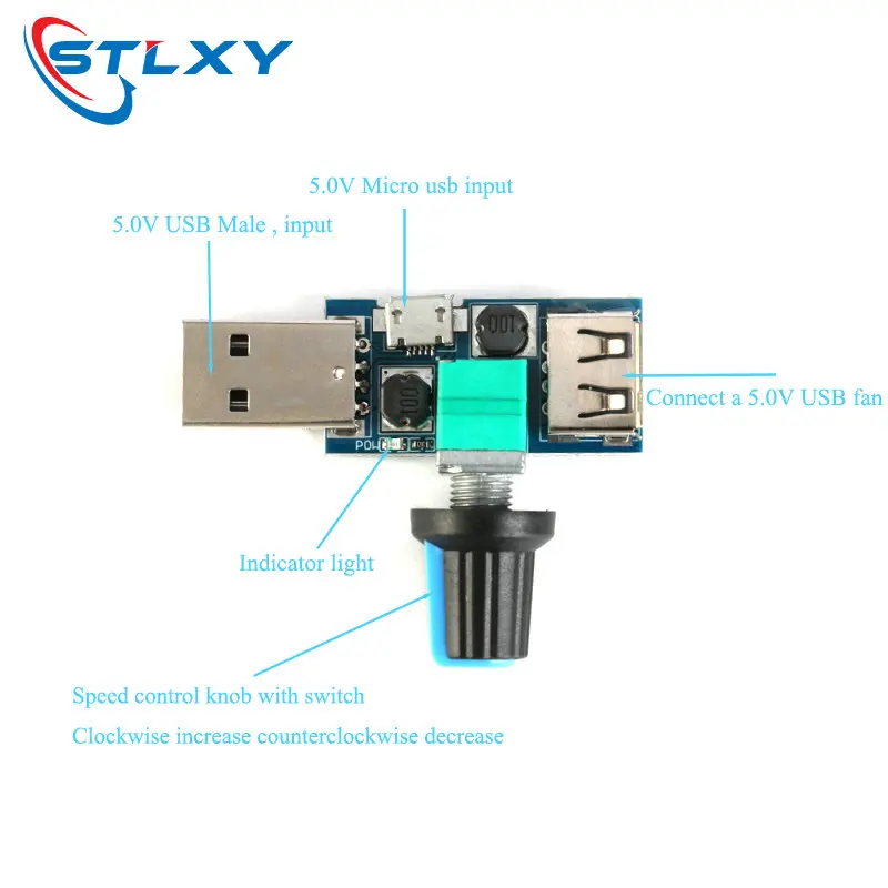 DC 5V Micro USB Fan Governor Wind Speed Controller Air Volume Regulator Cooling Mute Multifunction Noise Reduction Switch Module