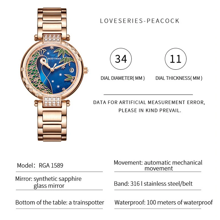 Zegarki damskie Reef Tiger, damski zegarek na rękę damski automatyczny mechaniczny zegarek na rękę sukienka zegarek relogio femino top luksusowa marka