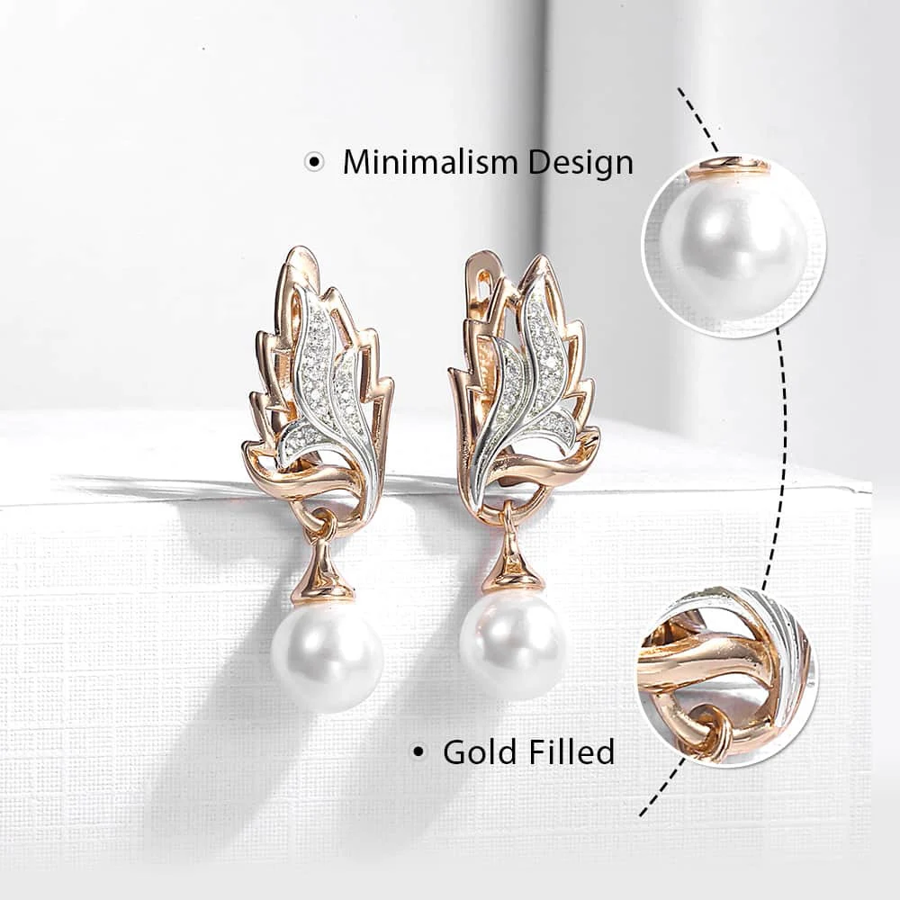 CZ Pearl Earrings for Women Girl Clear Cubic Zirconia Drop Earring 585 Rose Gold Color Girls Womens GiftsFashion Jewelry LGE143