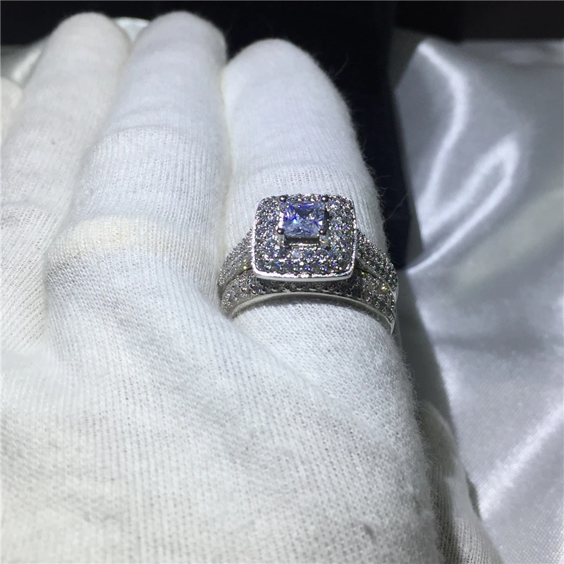 Luxury promise Rings Set 925 Sterling Silver Wedding Ring Set band for bridal girls and Women ladys love couple pair jewelry