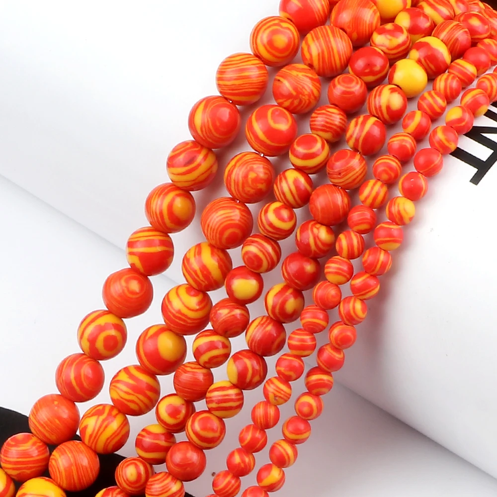 Wholesale 4 6 8MM Orange Malachite Stone Beads Yellow Stripe Round Loose Spacer Bead for DIY Jewelry Making Handmade Accessories