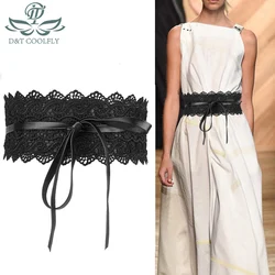 ZLY Women Bow Lace Belt New Corset Wide Belts Women Black Elegant Female Tie Waistband Wedding Dress Fashion PU Material Trend