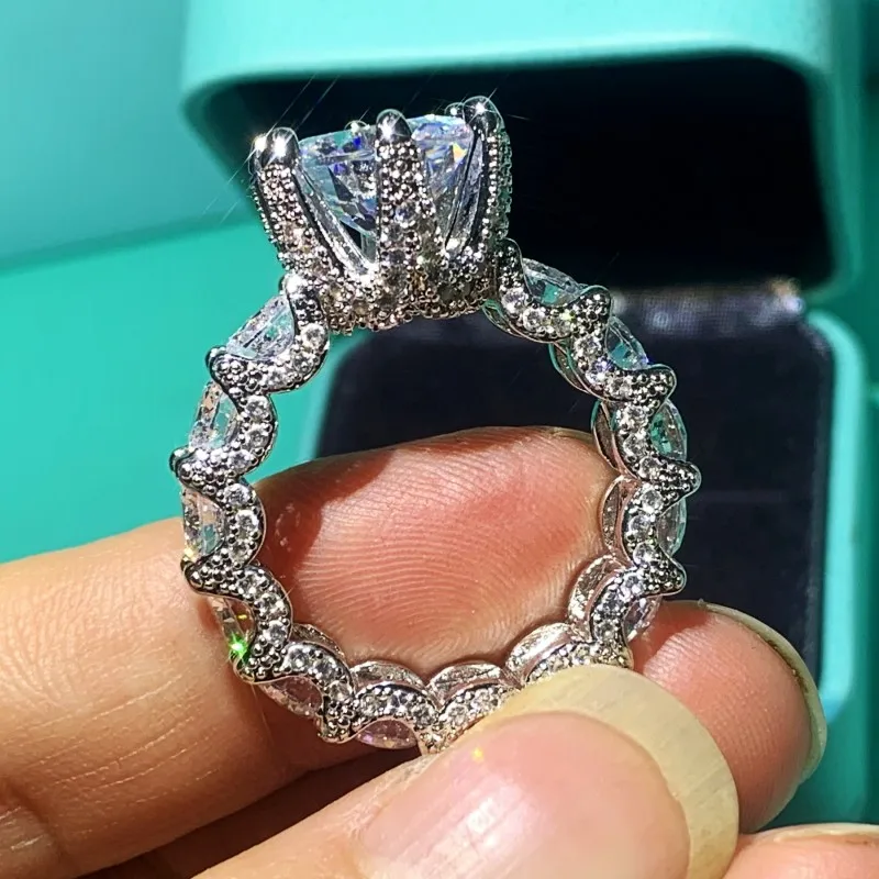 3CT Vintage Fashion Jewelry 925 Sterling Silver Round Cut Big White AAAAA Zircon CZ Stone Promise Women Wedding Bridal Ring Gift