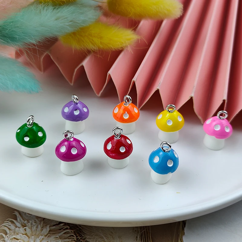 20pcs/lot Food play Wave point Resin Mushroom Charms Pendant For Earrings Bracelets Necklace DIY Jewelry finding Accessories