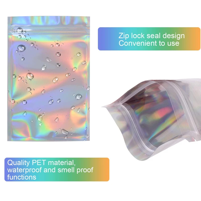 20pcs Iridescent Zip Lock Bags Pouches Cosmetic Plastic Laser Holographic Makeup Storage Bag Hologram Zipper Bags Gift Packaging