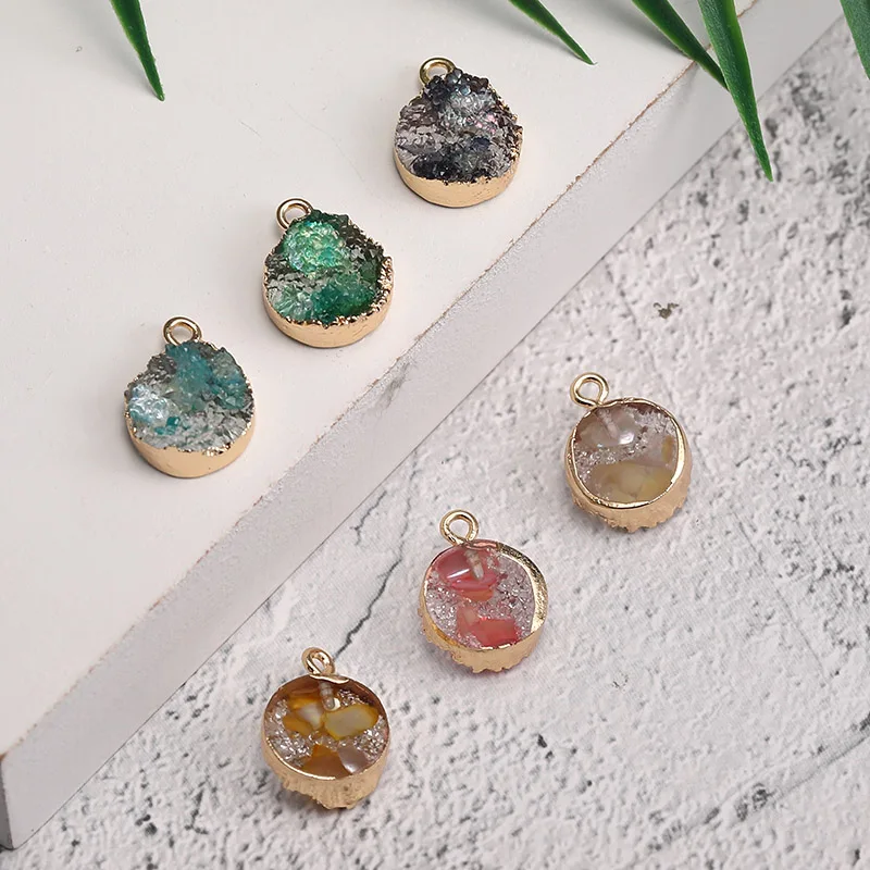 

10pcs Druzy Resin Charms for Jewelry Making Copper Edging Accessary for DIY Necklace Bracelet Jewelry Supplies Wholesale Item