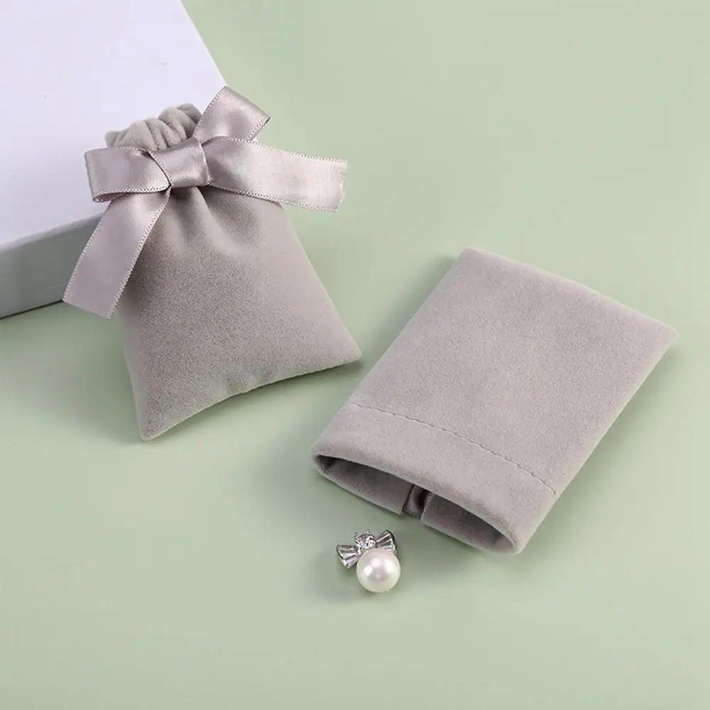 Portable Necklace Wrapping Bag Velvet Storage Pouch Jewelry Packaging Bag Drawstring Pouches Ribbon Flannel Pouches