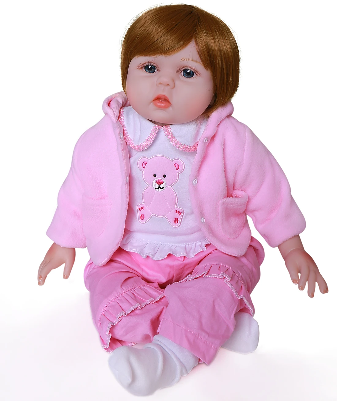 

22 Inch 55 Cm Reborn Baby Doll Realistic Silicone Vinyl Soft Handmade Cloth Body Open Eyes Birthday Gift Kid Toy