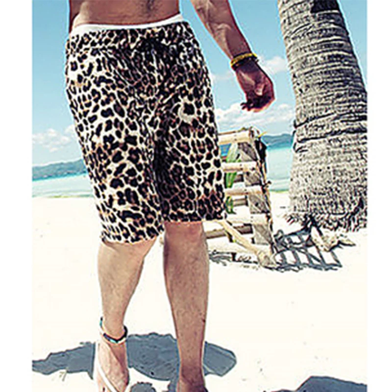 Pantalones deportivos de leopardo para hombre, pantalón corto informal para la playa, talla grande