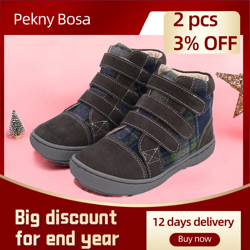 PEKNY BOSA children\'s autumn boots for girls real leather Shoes for boy soft bottom Shoes for toddlers Kids barefoot shoes 25-30