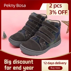 PEKNY BOSA children's autumn boots for girls real leather Shoes for boy soft bottom Shoes for toddlers Kids barefoot shoes 25-30