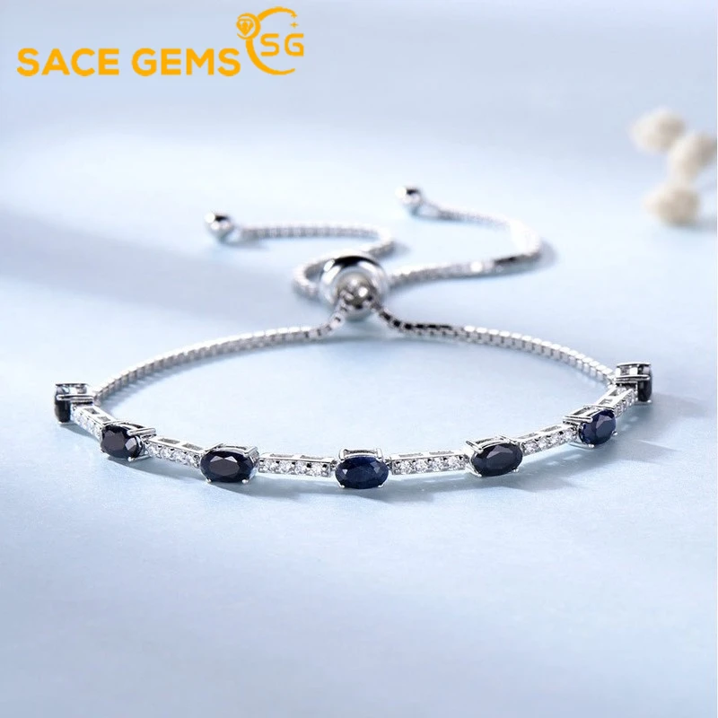 

SACE GEMS 100% Real 925 Sterling Silver Sapphire Gemstone Charm Bracelet for Women Fashion Fine Jewelry Party Wedding Gift