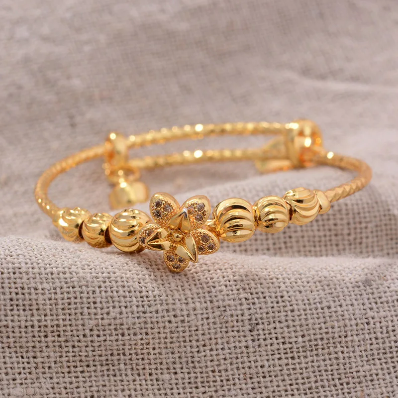 24K 4 stücke Ethnische Gold Farbe Dubai Armreifen Für Jungen Mädchen Luxus Armreifen Armband Frauen Mädchen Braut Dubai armreifen Kind schmuck