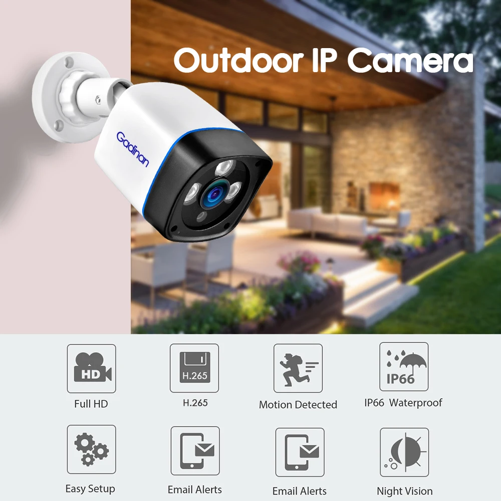 Gadinan 4MP 5MP 8MP 2.8mm Wide Angle Indoor Outdoor Security Waterproof Night Vision P2P CCTV IR Cut CCTV ABS IP Cam 48V POE