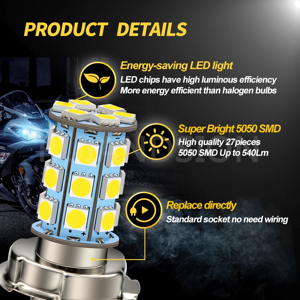 2pcs P26S LED Motorcycle Headlight Blub DC 6V 12V 8W 720LM 6000K moto light 5050 27SMD Scooter Accessoire Motorbike head lamp