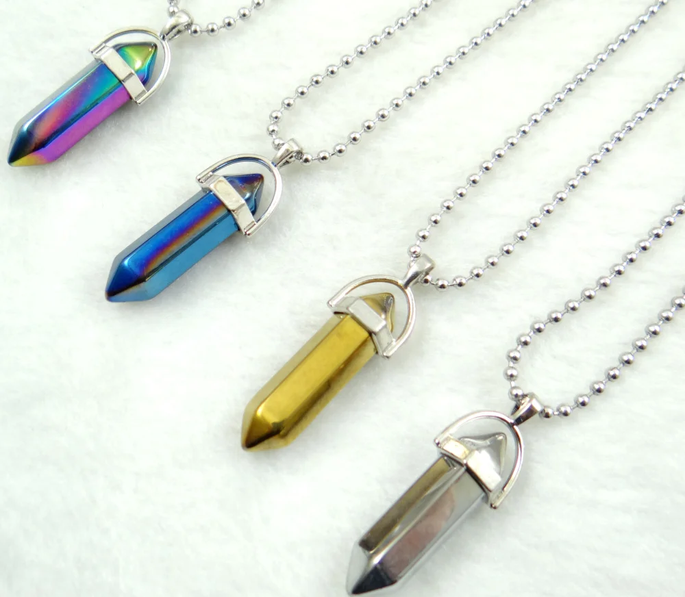 Hot Selling Natural Stone Quartz Color plating Crystal Pillar Pendant pendulum for DIY Jewelry Making Necklace Accessories