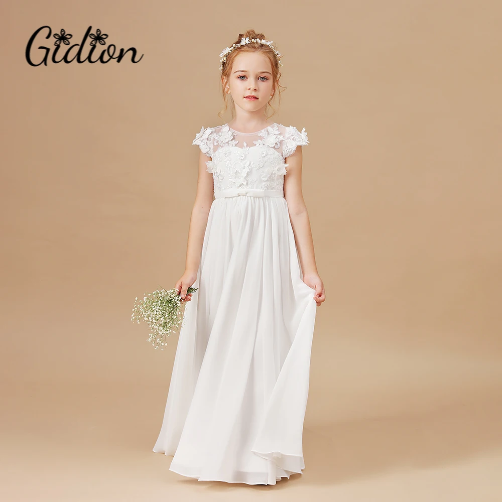 Blume Mädchen Kleider Applique Ärmellose Kinder Geburtstag Party Pageant Kleider Hochzeiten Erstkommunion Elegante Kleider 2-14T