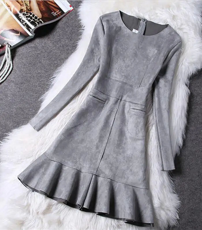 New Winter Fashion Slim Women Suede Dress Long Sleeve Elegant Casual christmas dress party dresses vestidos