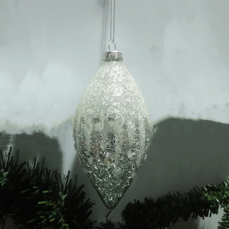 12ピース-パック6-12センチメートル小型白ビーズガラスコーン家の装飾クリスマスツリーフェスティバルペンダント飾り