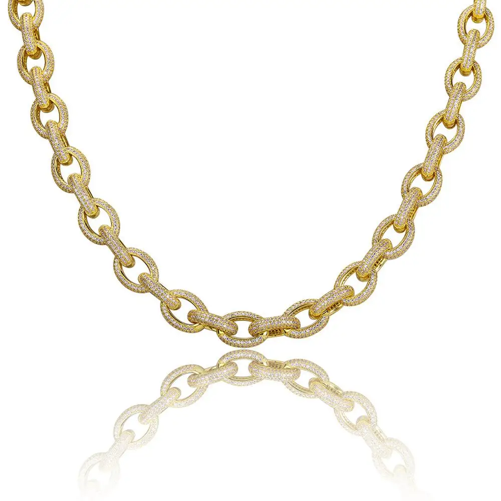 Hip Hop Full AAA+ CZ Zircon Bling Ice Out 0 Shape Link Chain Necklace for Men Rapper Jewelry Gifts