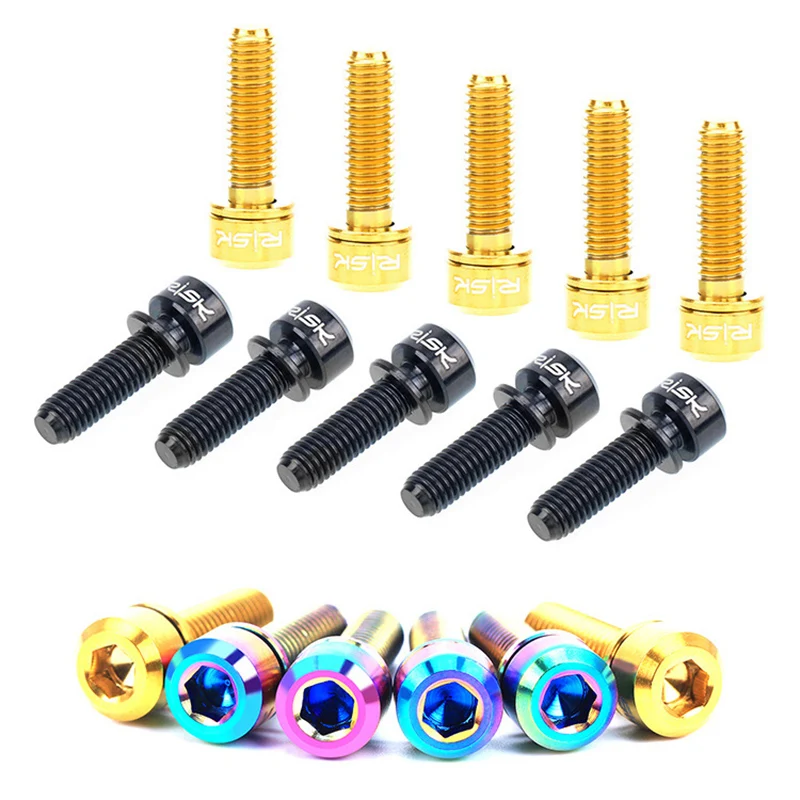 6pc RISK Ti Bolts With Washer M5x18/20mm Titanium Screw For MTB Road Bike Front Fork Bicycle Stem Fixed Bolt Cycling Accessories