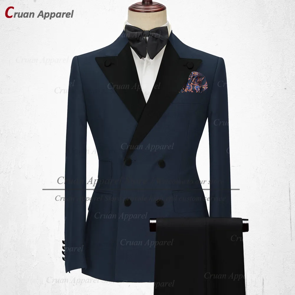 

20 Colors Fashion Pink Suits Mens 2pcs Blue Wedding Groomsmen Groom Tuxedo Tailor-made Double Breasted Orange Blazer Pants Set