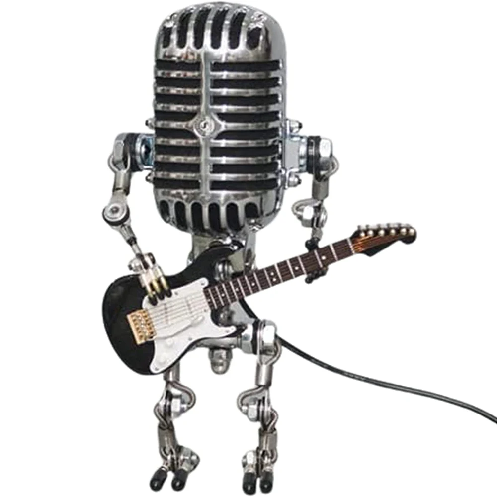 Microfono lampada Robot microfono in metallo Vintage Robot Touch Dimmer lampada da tavolo lampada per chitarra a LED lampada da scrivania a luce solare per Robot