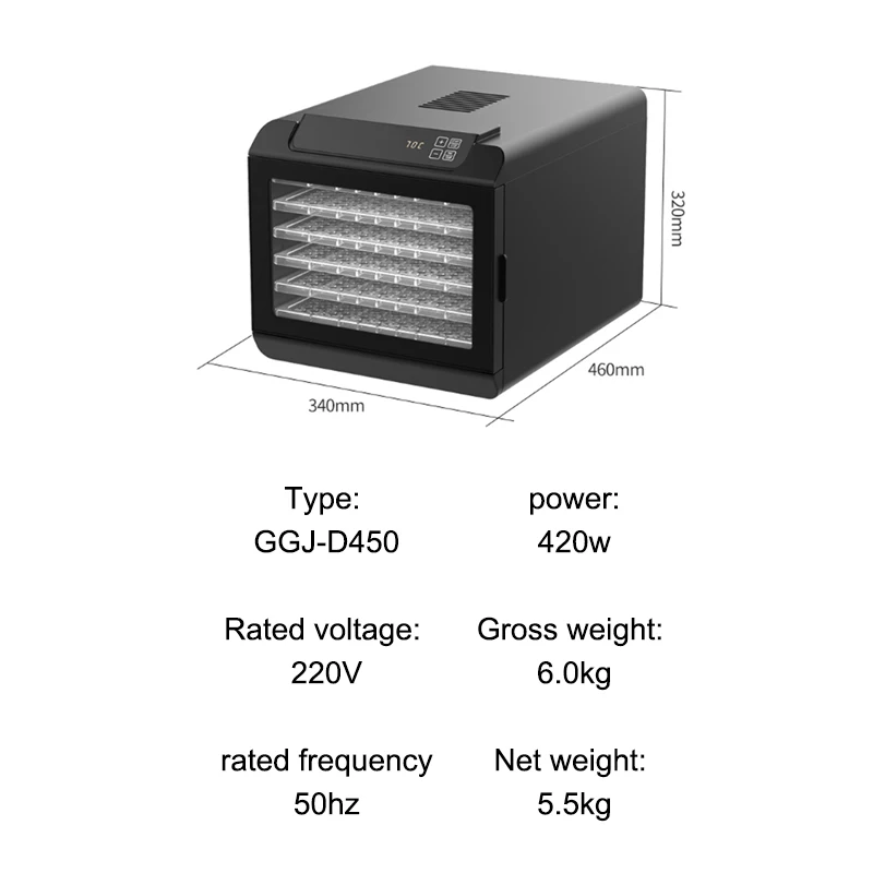 Temperature Control Keep Warm Function Dryer for Jerky, Herb, Meat, Beef, Fruit and To Dry Vegetables Over Heat Protection