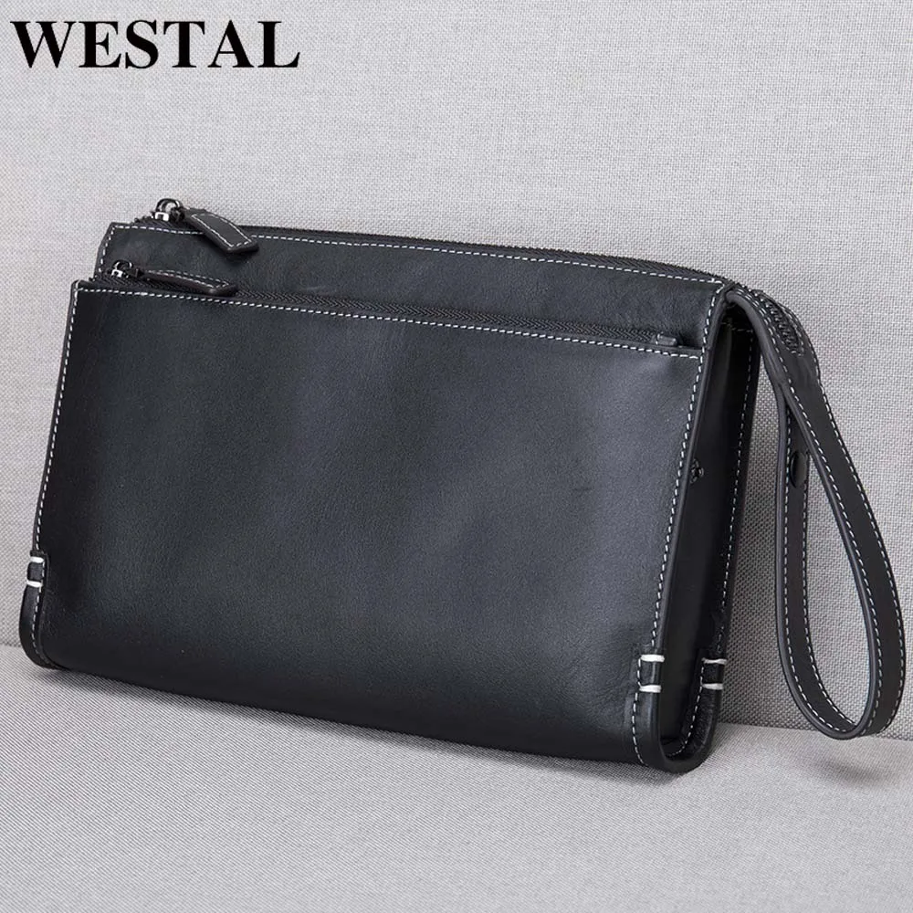 WEATAL Cowhide Men\'s Clutch Male Wallets Business Handbag Bags Men\'s Genuine Leather Purse For Men Designer Casual Man\'s Clutch