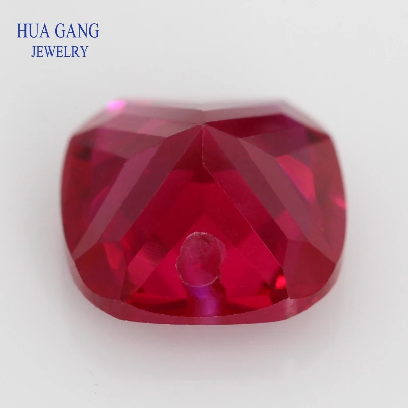 Single Hole AAAAA Cushion Shape 5# Red Synthetic Corundum Stone For Jewerly Making 4x4~10x10 High Quality