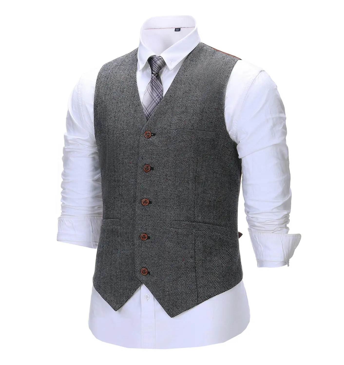 Men\'s Herringbone Wool Tweed Slim Fit Leisure Cotton Suit Burgundy Vest Gentleman Business Brown Waistcoat For Wedding Groom