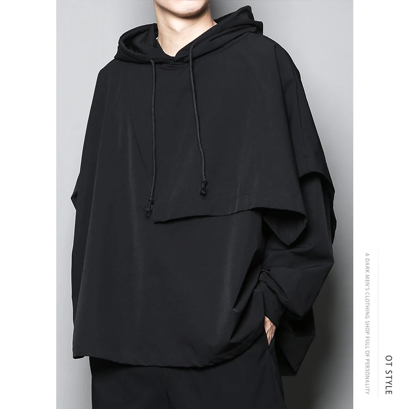 

Autumn dark Japanese design asymmetric irregular tailoring stitching loose Hoodie men's Hoodie