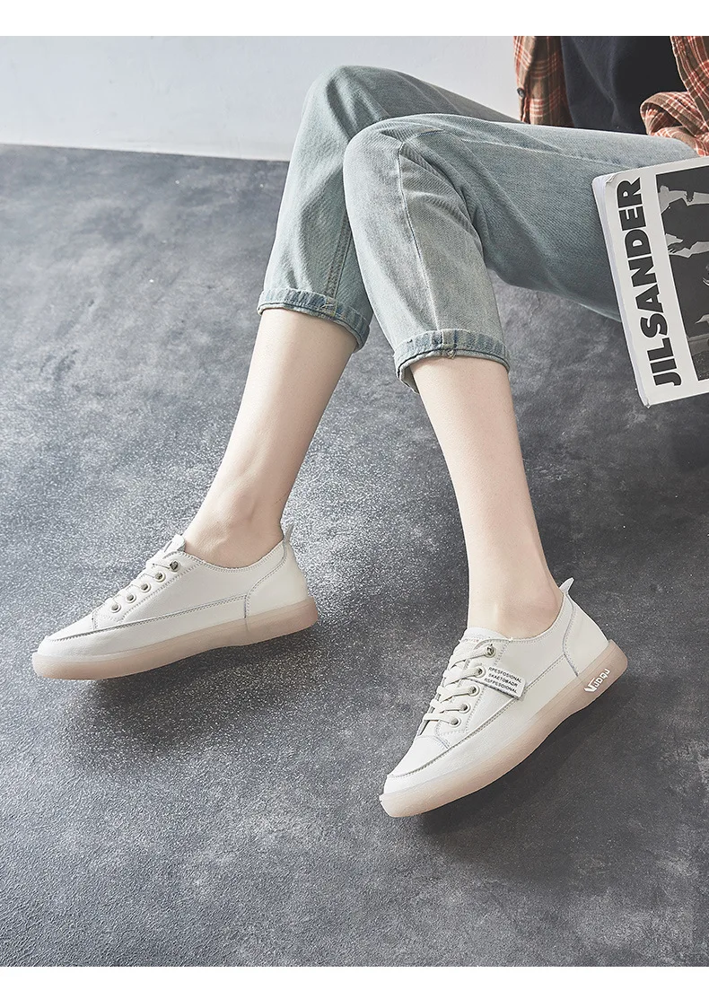 Chaussures en cuir blanches pour femmes, baskets classiques d\'été pour femmes, mocassins à la mode, baskets souples et confortables, nouvelle