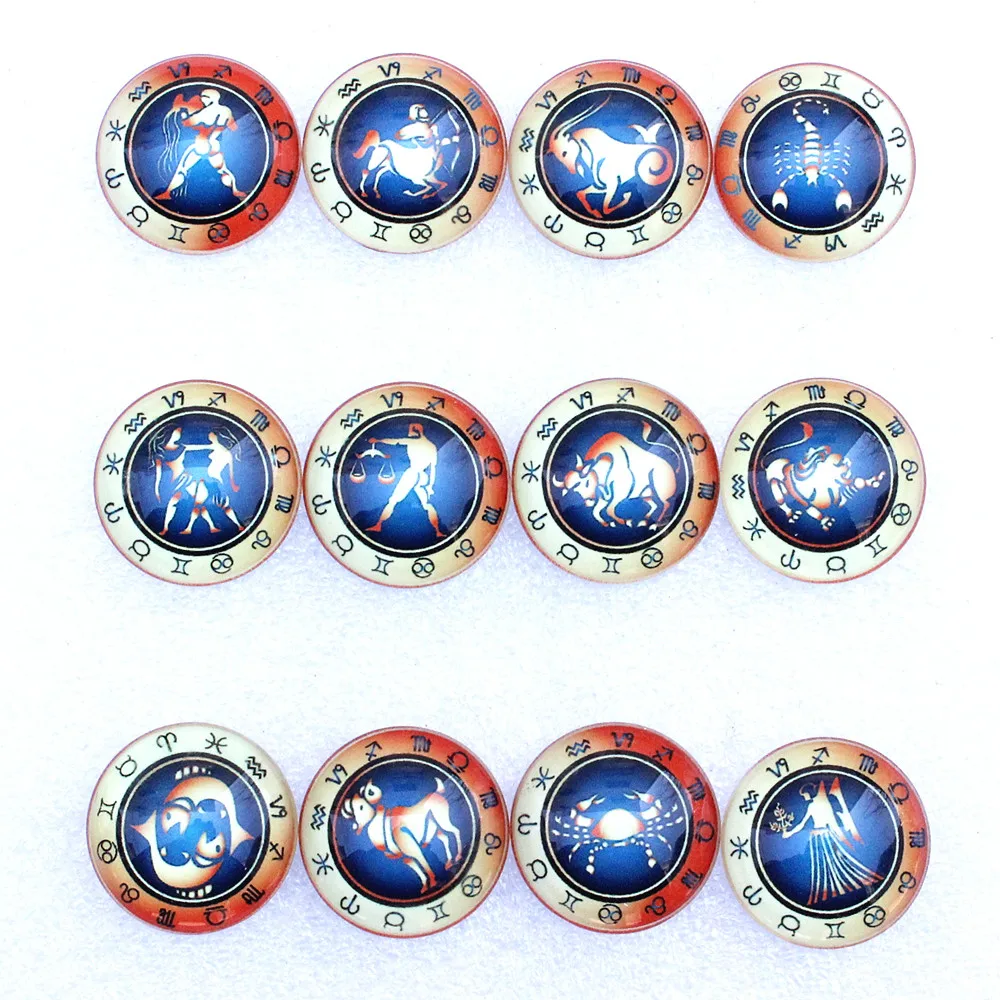 From 8mm to 30mm  Twelve Constellations Round Glass Cabochon Flatback Photo Base Tray Blank DIY Making Accessories K06242